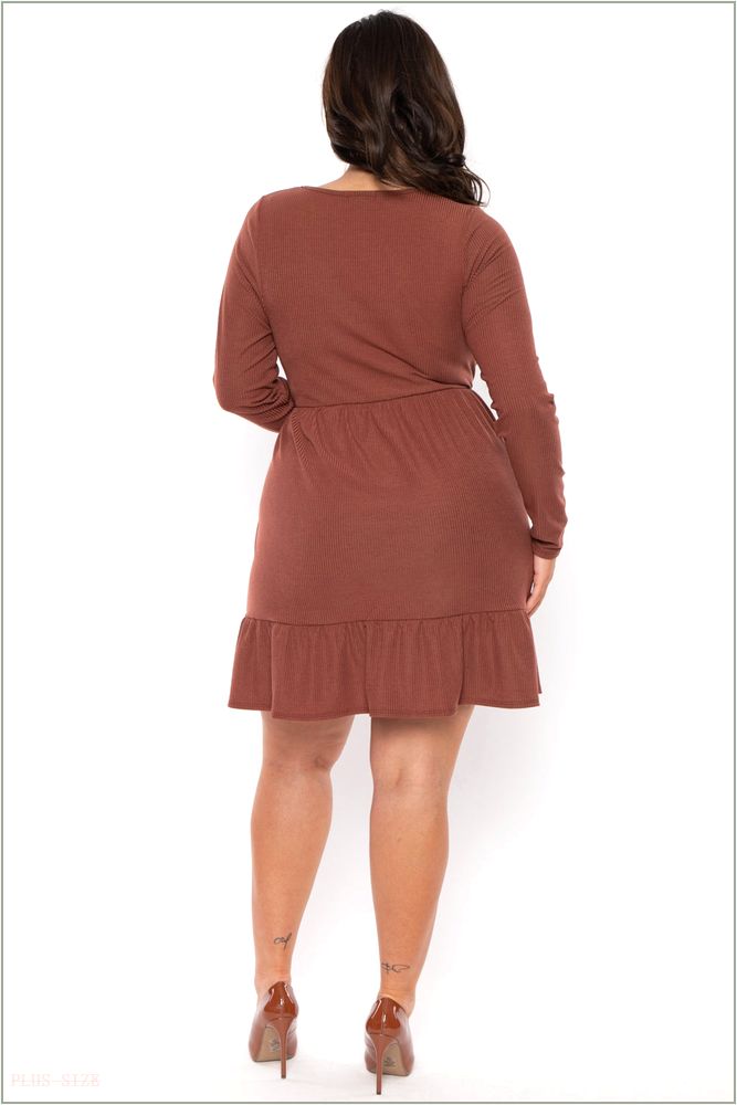  Plus Size Zuri Ribbed Flare Dress- Brown UP12-CS2230-BN-2X